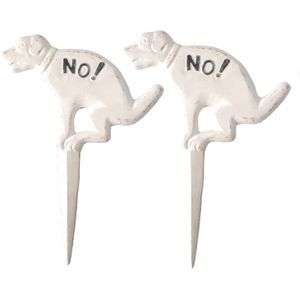 2x stuks hondenbordjes niet poepen gietijzer 33 cm - Tuinsteker hondje no! - hondenpoep borden