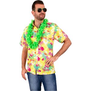 Hawaii shirt/blouse - Verkleedkleding - Heren - Tropische bloemen - geel - Carnavalsblouses