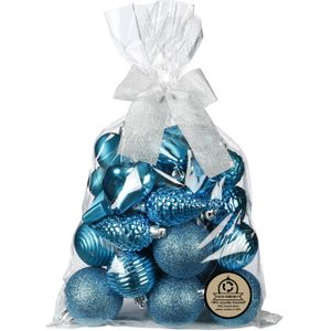 Kerstballen en ornamenten - 30x - kunststof - turquoise -in giftbag - Kerstbal