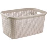 Set van 2x stuks kunststof open rotan wasmanden van 35 liter in het taupe - Badkamer wasmand/manden - 53 x 36 x 26 cm