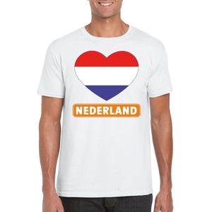 T-shirt wit Nederland vlag in hart wit heren - Feestshirts