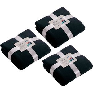 3x Warme fleece dekens/plaids navyblauw 130 x 170 cm 240 grams kwaliteit - Plaids