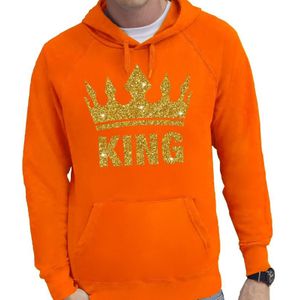 Oranje King gouden glitter kroon hoodie/hooded sweater heren - Feesttruien