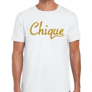 Chique goud glitter tekst t-shirt wit heren - Feestshirts