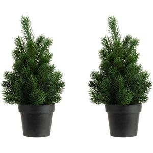 2x stuks kunstboom/kunst kerstboom groen 22 cm - Kunstkerstboom