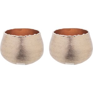 Set van 2x stuks theelichthouder / waxinelichthouder geborsteld aluminium rose 10 x 6,5 cm - Waxinelichtjeshouders
