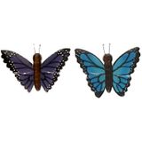 2x magneet hout blauwe en paarse vlinder - Magneten