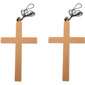 4x stuks verkleed artikel nonnen/priester ketting met groot kruis 23 cm - Verkleedsieraden