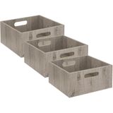 Set van 3x stuks opbergmand/kastmand 14 liter grijs/greywash van hout 31 x 31 x 15 cm - Opbergboxen - Vakkenkast manden