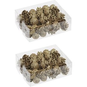 96x stuks decoratie dennenappels glitter goud 3,5 cm - Kerststukje/herfststukje versiering/decoratie - Dennenappeltjes