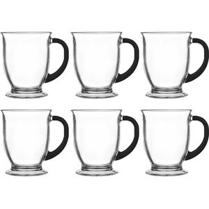 Koffie glazen - 12x - met oor - zwart - 400 ml - latte macchiato glazen - Koffie- en theeglazen