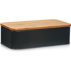 Zeller Luxe Broodtrommel - hout / zwart - met deksel - 42 cm - brooddoos - brood bewaardoos