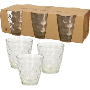 24x Stuks transparante waterglazen/drinkglazen cirkels relief 300 ml van glas - Keuken/servies basics