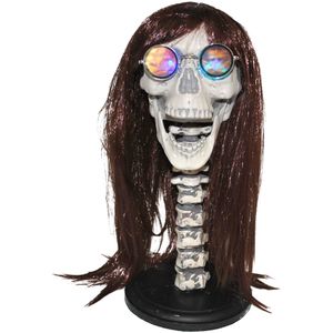 Pruikenhouder/decoratie hoofd skelet met licht 43 cm - Halloween poppen
