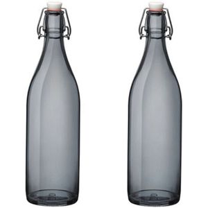 3x stuks waterfles met grijze beugeldop 1 liter - Waterflessen