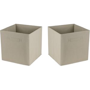 Opbergmand/kastmand Square Box - 4x - karton/kunststof - 29 liter - licht beige - 31 x 31 x 31 cm - Opbergmanden