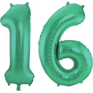 Grote folie ballonnen cijfer 16 in het glimmend groen 86 cm - Ballonnen