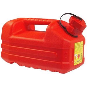 Kunststof jerrycan 5 liter rood geschikt voor gevaarlijke vloeistoffen L36 x B18 x H18 cm - Jerrycan voor brandstof