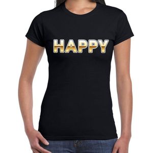 Happy fun tekst t-shirt zwart voor dames - Feestshirts