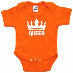 Oranje koningsdag romperje Queen met kroon baby - Feest rompertjes