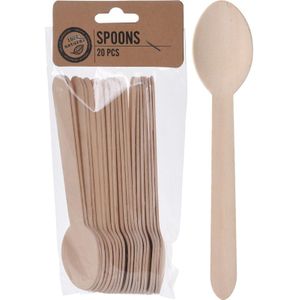 Wegwerp bestek van hout - lepels - 20x stuks - Verjaardag of BBQ bestek - 16 cm - Eetlepels