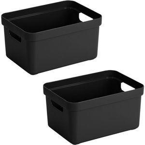 Set van 6x stuks zwarte opbergboxen/opbergmanden 13 liter kunststof - Opbergbox
