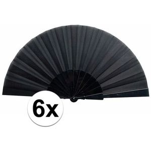 6x Voordelige waaiers zwart 23 x 43 cm - Verkleedattributen