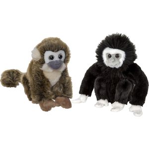 Nature Planet Apen Knuffels - set 2x - Squirrel Aap/Gibbon Aap 18 cm