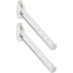 Set van 2x stuks kledinghaken inklapbaar wit 31 cm - Kledinghangerhaak/kledinghaak voor aan de muur - voor 7 hangers