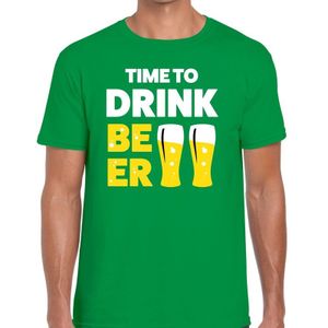 Time to drink Beer tekst t-shirt groen heren - Feestshirts