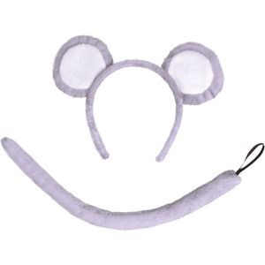 Verkleed set muis - oortjes/staart - grijs - voor kinderen  - Verkleedhoofddeksels