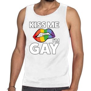 Kiss me i am gay tanktop / mouwloos shirt wit voor heren - Feestshirts