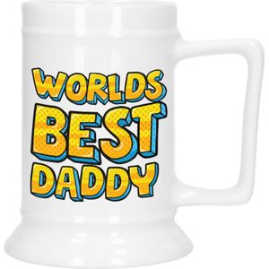 Cadeau Bierpul voor papa - geel - beste pap - keramiek - 530 ml - Vaderdag - Bierglazen
