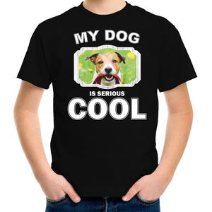Jack russel honden t-shirt my dog is serious cool zwart voor kinderen - T-shirts
