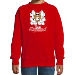 Foute Kerstsweater / outfit met hamsterende kat Merry Christmas rood voor kinderen - kerst truien kind