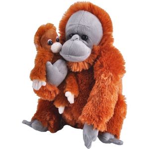 Pluche bruine Orang oetan aap met baby knuffel 38 cm speelgoed - Knuffel bosdieren