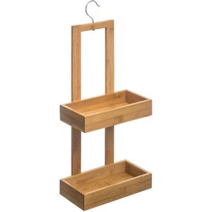 Doucherekje/badkamerrekje 2 lagen bamboe hout met ophanghaak 26 x 14 x 60 cm - Opberg rekjes voor shampoo/douchegel