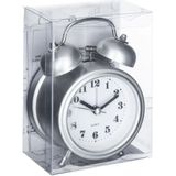 Wekker/alarmklok Classico - zilver - metaal - 8.5 x 12 cm - met werkende bellen - Wekkers