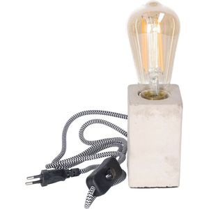 Tafellamp Cement - grijs - hout - strijkijzer snoer - 6 x 6 x 11 cm - incl Retro LED lamp - Tafellampen