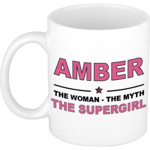 Amber The woman, The myth the supergirl verjaardagscadeau mok / beker keramiek 300 ml - Naam mokken
