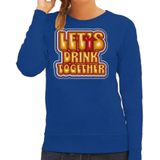 Koningsdag sweater voor dames - let's drink together - blauw - oranje feestkleding - Feesttruien