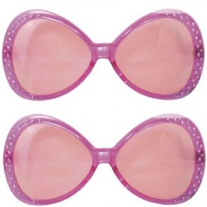 2x stuks diamant verkleed zonnebril roze - Verkleedbrillen