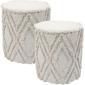 Bijzet poef Berber Mirage - 2x - naturel - MDF - 37 x 41 cm - Marokkaanse stijl - Poefs