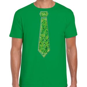 Verkleed t-shirt voor heren - stropdas groen - pailletten - groen - carnaval - foute party - Feestshirts
