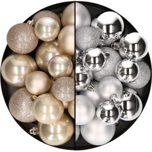Kerstballen 60x stuks - mix zilver/champagne - 4-5-6 cm - kunststof - Kerstbal