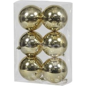 6x Gouden kerstballen 10 cm glanzende kunststof/plastic kerstversiering - Kerstbal