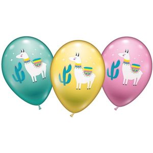 12x Lama/alpaca ballonnen groen/geel/roze - Ballonnen