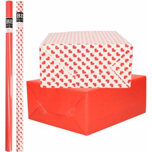 4x Rollen kraft inpakpapier pakket rood/wit met hartjes - liefde/Valentijn 200 x 70 cm - Cadeaupapier