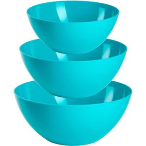 Plasticforte voedsel serveer schalen set - 3x stuks - blauw - kunststof - Dia 20/23/26 cm