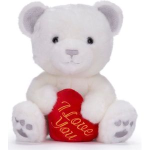 Valentijn I Love You knuffel beertje - zachte pluche - rood hartje - cadeau - 22 cm - wit - Knuffelberen